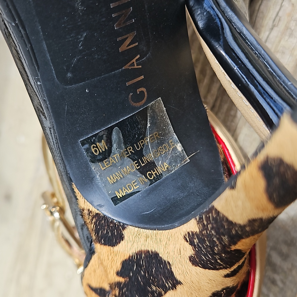 Gianni Bini 4 inch Heels Red Gold Strappy Leopard Heel - Picture 6 of 8